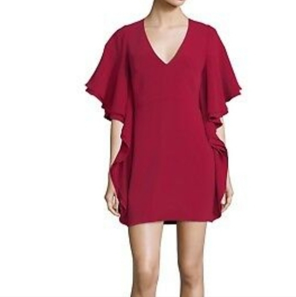 Halston Heritage V-Neck Flounce Sleeve Mini Dress - Picture 6 of 9